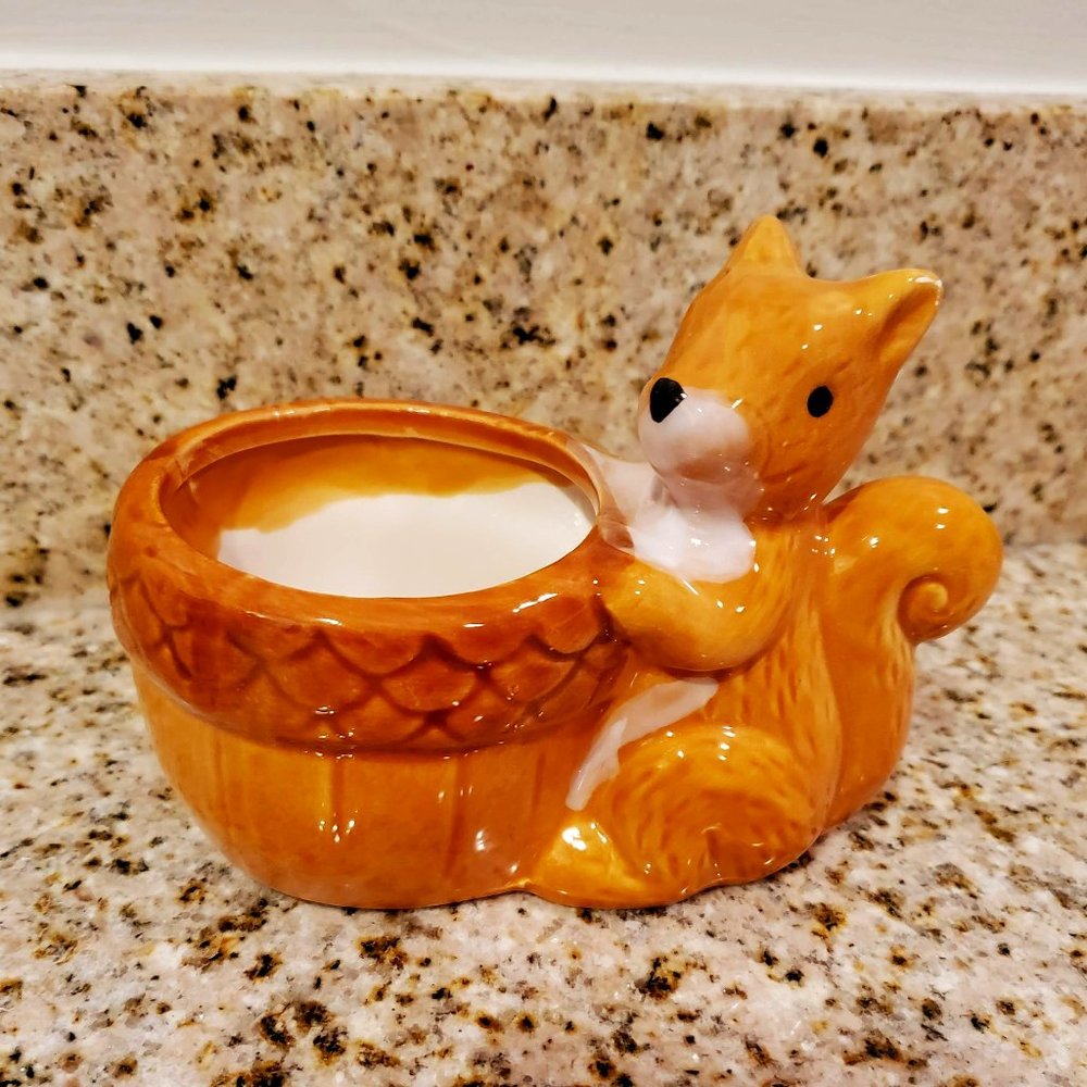 Squirrel Planter, Animal Plant Pot, 3" Ceramic Planter, Squirrel Trinket Dish